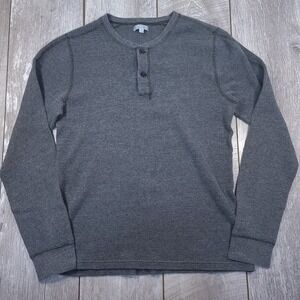 Wallace & Barnes Henley Men LT Gray Waffle Knit Long Sleeve Cotton Thermal Shirt